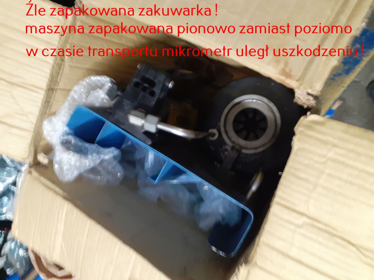 źle zapakowana zakuwarka wysłana do serwisu
